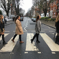 Students reenact the Abbey Road album cover