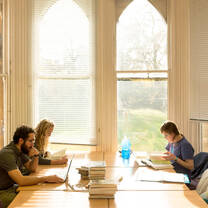 Students working on papers at the Wycliffe Hall library