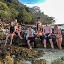 Members of the group at beach during a boat trip around Phi Phi Island
