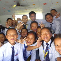 Volunteers and young students in Nepal 