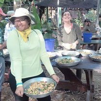 Preparing food for the beautiful macaws