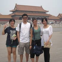 group of students in front of building