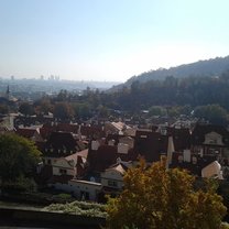 The view from Prague Castle behind St. Vitus Cathedral.