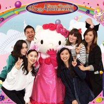 The international interns and I meet Hello Kitty