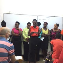 Students presenting in their business class.