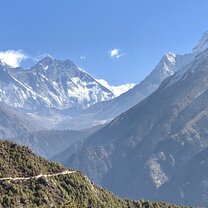View of Everest, Lhotse and Ama Dablam from the trail to Everest View Hotel