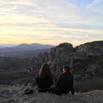 My friend and I sitting by one of the beautiful monasteries at Meteroa. We came at the perfect time to watch the sunset. 