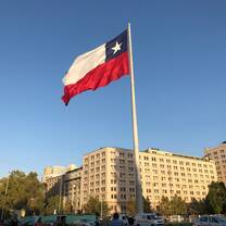 The Chilean flag at La Moneda, the Presidential Palace in Santiago de Chile.
