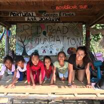 Teaching yoga to some of the students