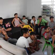 Volunteer with children