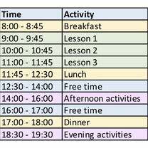 Sample timetable from the Guangzhou camp