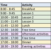 Sample timetable from the Guangzhou camp Sample timetable from the Guangzhou camp