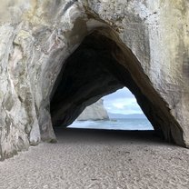 Te Whanganui-A-Hei (Cathedral Cove) Marine Reserve is on the Coromandel Peninsula in New Zealand. Approximately  an hour walk from the car park. Make sure to look up peak hours because it can get quite busy.