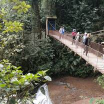 Hiking to the basin of the waterfall in the Amazon