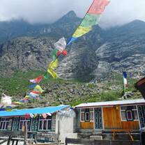 This photo was captured on our multi day trek to Langtang. This is one of the teahouse stops along the way. Prayer flags are abundant and beautiful in Nepal.