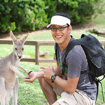 Kangaroo and tourist