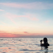 Crystal clear water with the sunset 