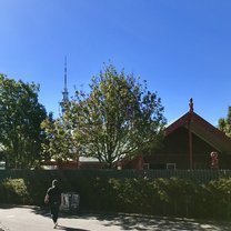 AUT Marae with Auckland Sky Tower in the back