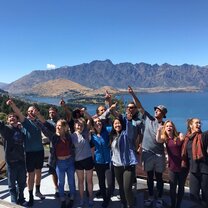 Group bonding at the top of the gondola in Queenstown