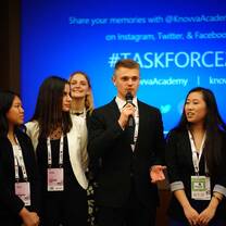 Talking to Y20 conference delegates.