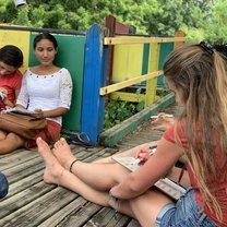 Teaching the advanced level students on the playground.