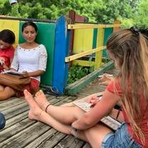 Teaching the advanced level students on the playground.