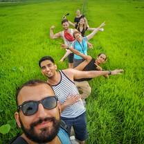 BBQ beside the rice paddies and lotus fields