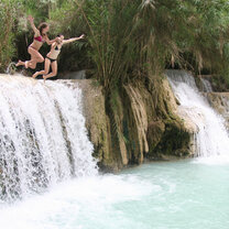 Pacific Discovery Southeast Asia Gap Year Semester through Thailand, Vietnam, Cambodia, Laos Jumping in waterfalls in Laos