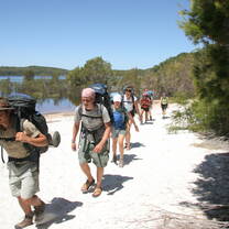 Hiking on the beautiful white sand in Australia