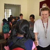 Interacting with a group of year 7 girls after a session of teaching English and Forgiveness.