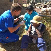 A volunteer assisting staff on a health campaign in a rural community. 