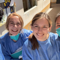 Volunteers getting ready to observe in the hospital. 