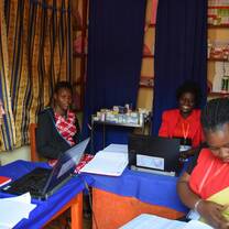 Volunteers helping with data entry.