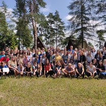 The group of volunteers and participants for the week long camp teaching English to polish teenagers through casual conversation 