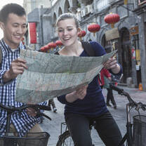 Students looking at map in China