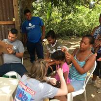 Volunteers helping out at a mobile clinic. 