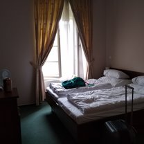 2 twin beds shoved together. 