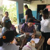 Volunteers helping out by surveying the community's health. 