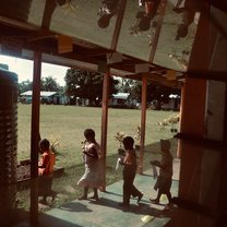Year 1 and 2 going outside to take photos of their work.