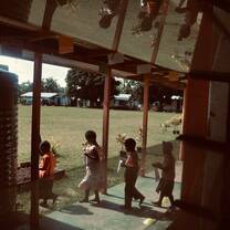 Year 1 and 2 going outside to take photos of their work.