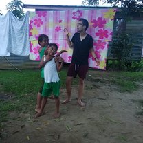 Funny faces with the kids at home