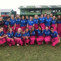 A group photo of my team in our matching TP t-shirts and sulu's at our sports outreach session.