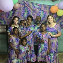 Family photo in our matching Fijian outfits, handmade by our Na.