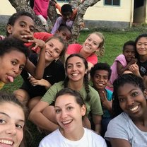 Typical school smiles- This photo was taken one day after school - The Fijian children loved to play with our hair and play games with us all afternoon- As you can tell from this photo- there was never a sad face- on the school grounds - there was endless amounts of fun