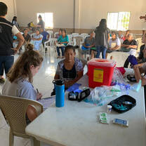 Volunteers helping out at a health fair. 