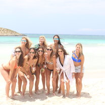 Group of girls on a beach in Ibiza