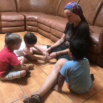 Playing Jenga with the kids at the orphanage