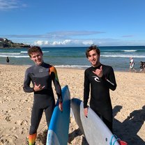 My friend Braeden and I surfing at Bondi Beach