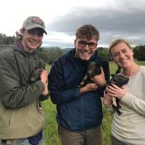 Holding some of the new baby piglets