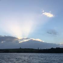 Sun rays seen on ferry fromWaiheke to Auckland. 
